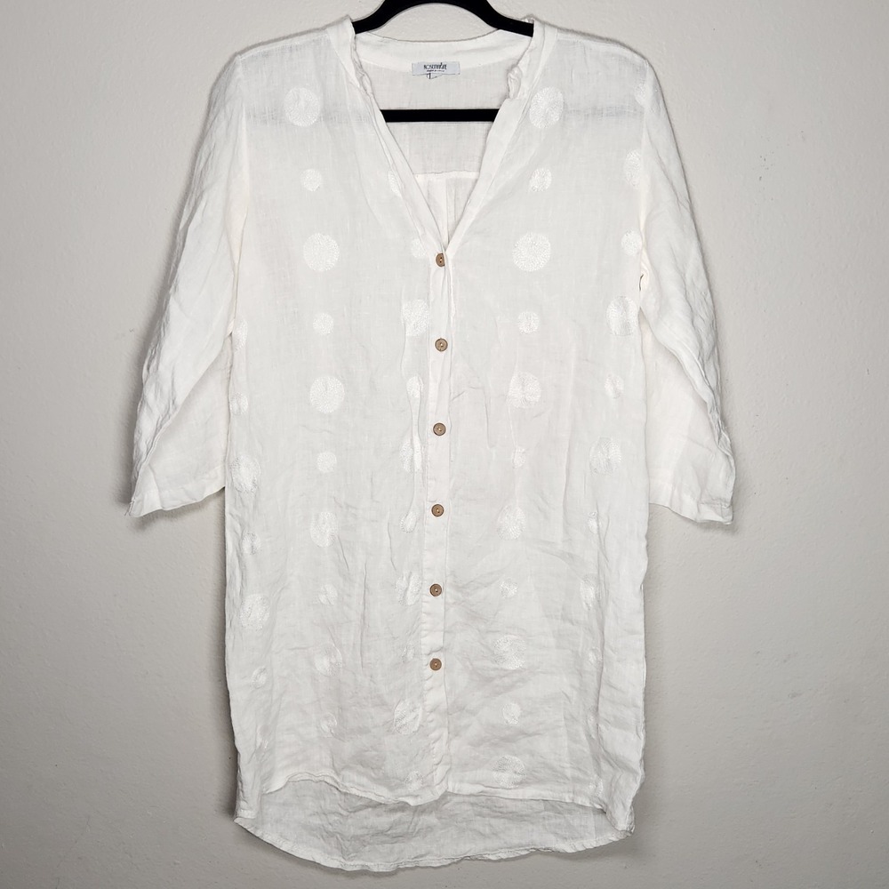 Rosemarine Womens Small White‎ 100% Linen Embroidered Button Up Top Made Italy